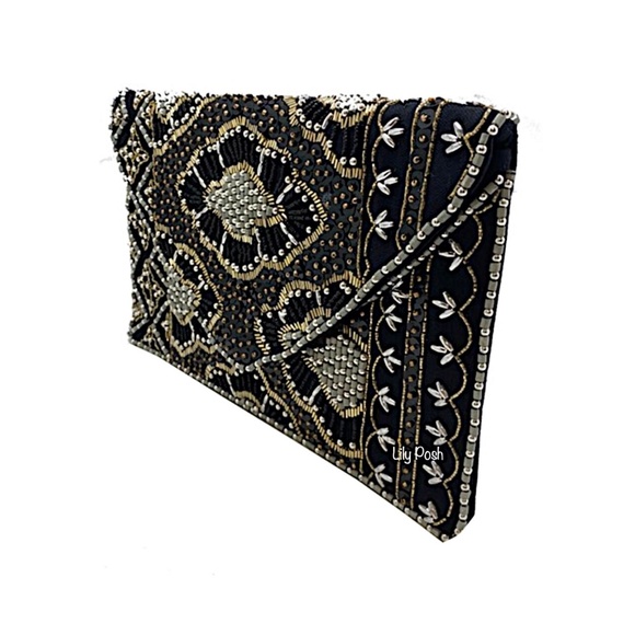 Beaded Crossbody Clutch Bag, Black Clutch, Bridal Clutch - Picture 3 of 4